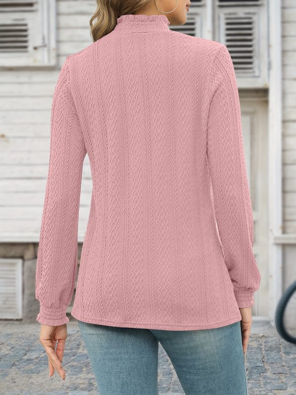 women's mock neck long sleeve blouse stretch pleated textured top, solid color casual to dressy tunic shirt, machine washable fall winter fashion tops, versatile clothing, fabric, office wear, soft texture, weekend wear