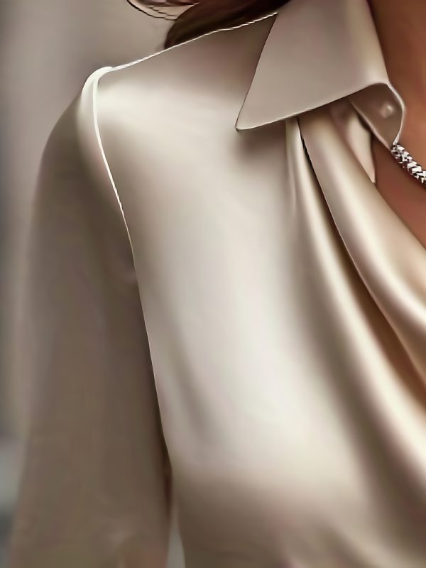 european and american fashionable casual women's clothing, satin simple swing collar shirt, commuting design sense top temperament, women's clothing