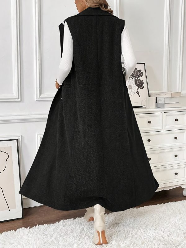 2025 autumnu002fwinter women with sleeveless lapel double breasted single breast pocket floor length coat, suitable for leisure or vacation women
