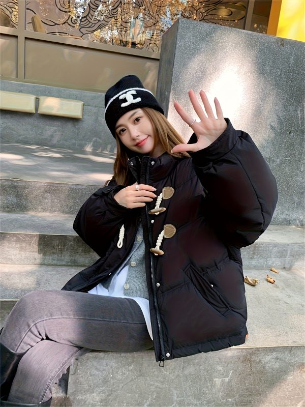 women's cozy fleece lined winter jacket with adjustable straps black casual outerwear, long sleeves, flared hem, zipper closure, warm & stylish for cold weather, winter coats
