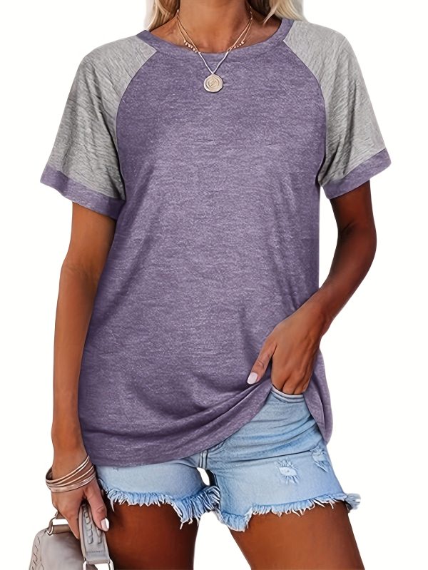 three piece set 2025 european and american fashion women's short sleeved t shirt casual color matching short sleeved t shirt