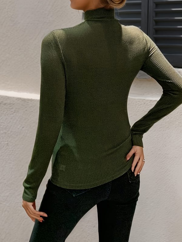 1pc elegant high neck turtleneck top with rhinestone applique, polyamide 90% elastane 10% knit fabric, asymmetrical detailing, springu002ffall season solid color mesh blouse