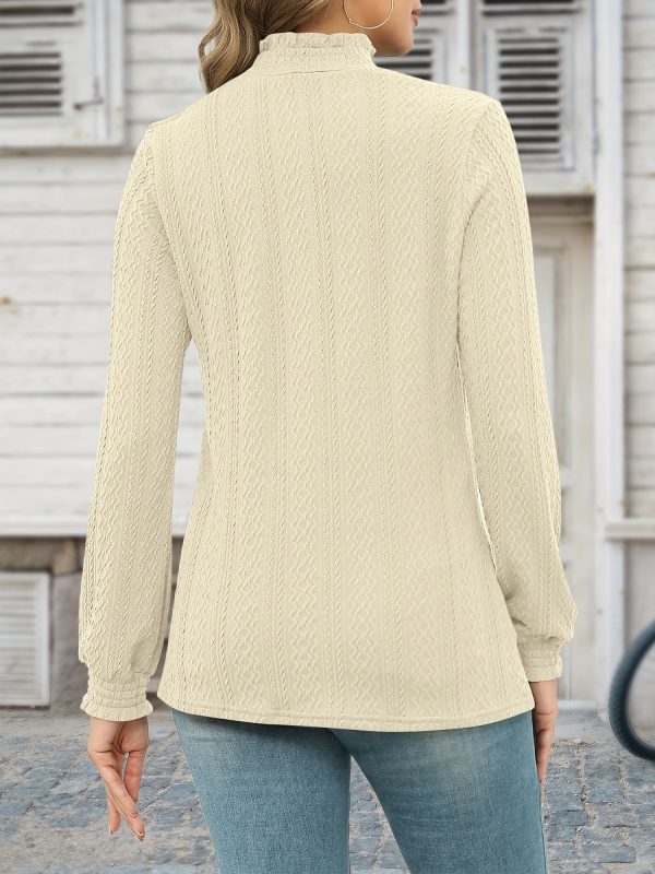 women's mock neck long sleeve blouse stretch pleated textured top, solid color casual to dressy tunic shirt, machine washable fall winter fashion tops, versatile clothing, fabric, office wear, soft texture, weekend wear