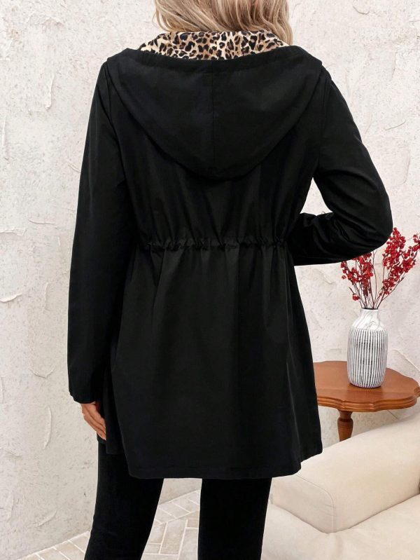 women's reversible hooded zip up jacket high quality windproof long coat, drawstring waist belt, elegant loose fit jacket for women, office, party, everyday machine washable outerwear