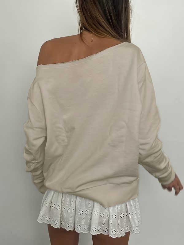 women's y2k oversized sweatshirt off shoulder long sleeve pullover with bold '22' letter print, 100% polyester, machine washable, regular fit for springu002ffall casual wear