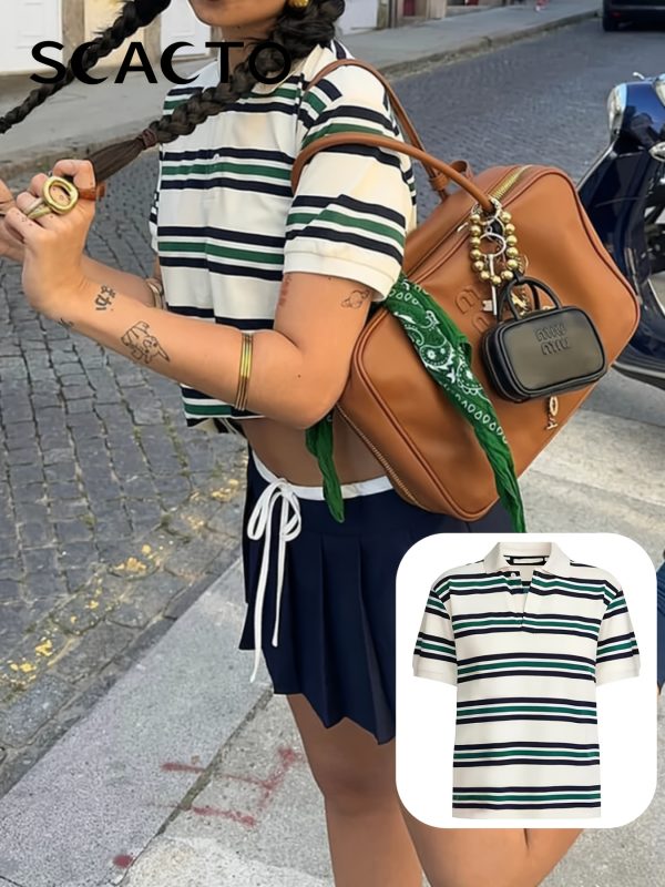 scacto elegant y2k striped shirt women vintage 90s preppy style top skirt outfits