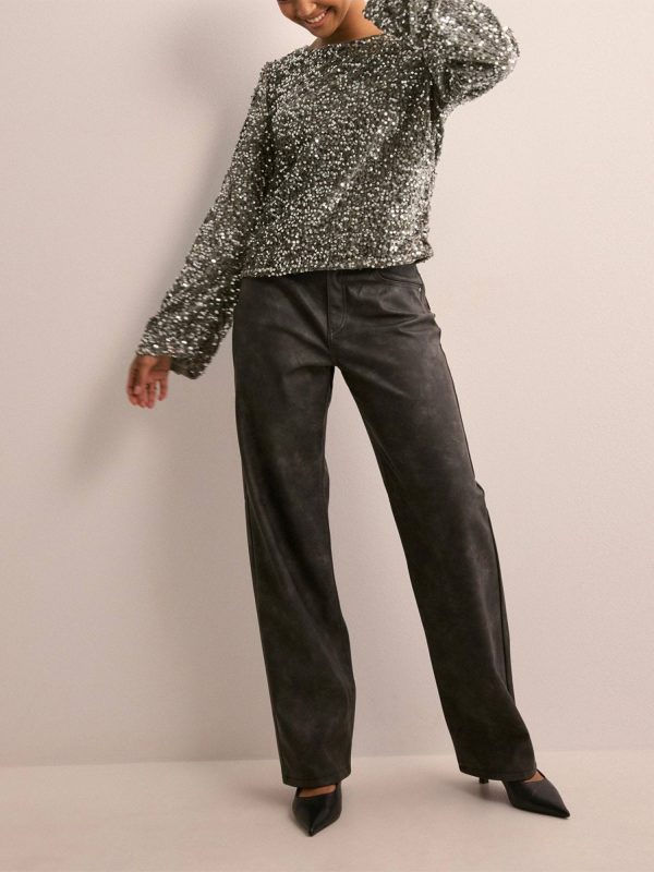elegant women's long sleeve glitter sequin top round neck with chic back bow, stretchy & comfortable polyester blend, perfect for party wear