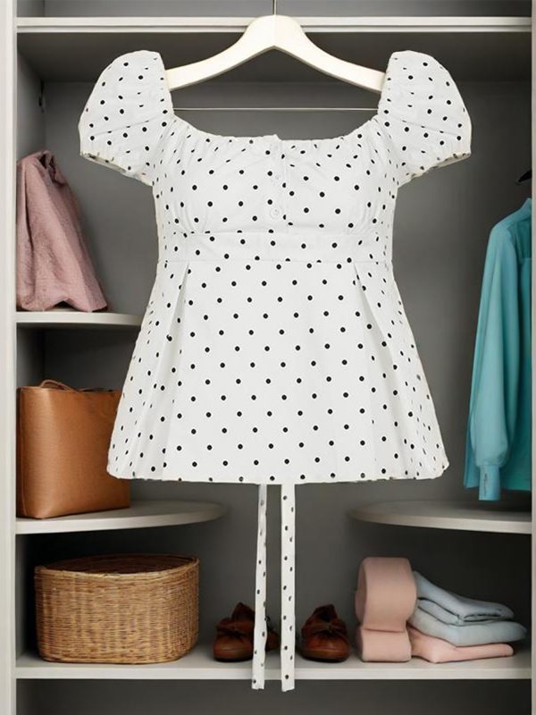 women's polka dot boat neck short sleeve t shirt black & white contrast, casual chic style with back bow detail, machine washable for daily wear & holiday events