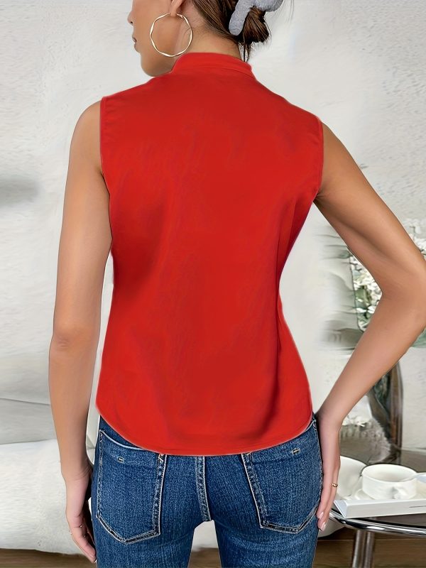 solid color surplice collar shirt, elegant sleeveless shirt, spring and summer, women's clothing
