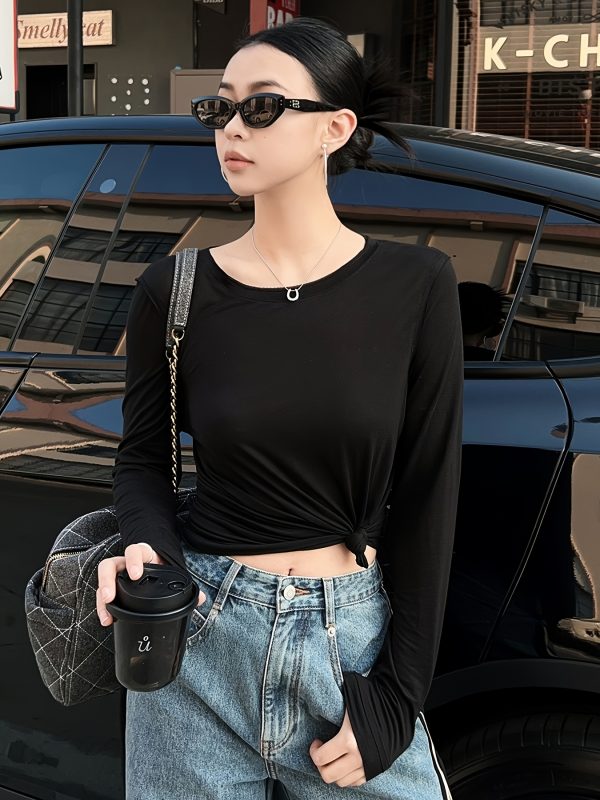 meiyang jelly long sleeve t shirt, lyocell silk, crew neck, sheer, comfortable basic tee, solid color, regular fit, summer casual wear