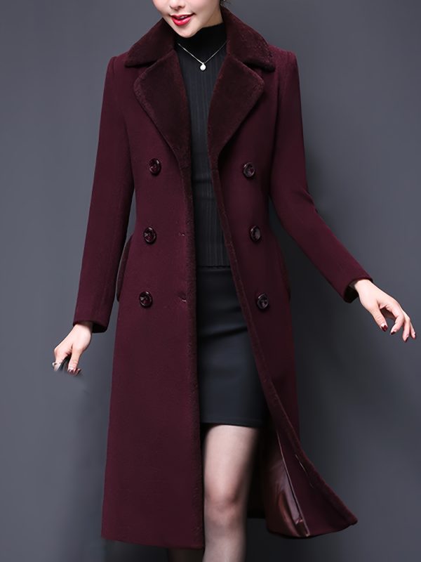 women's double breasted notched lapel midi pea coat jackets