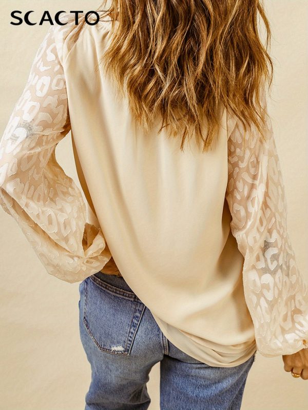 scacto women's elegant beige hooded top with lace sleeves long sleeve, button up, round neck, lightweight & breathable for spring and autumn casual wear, casual wear top | lace sleeve top | lightweight top