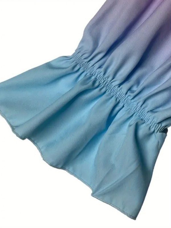 women's sexy off shoulder blouse pastel pink to blue ombre long sleeve top, non see through fabric for party, date, everyday outfits machine washable women's chic tops, date night top, ruffle detailing, soft material, trendy shirt, women