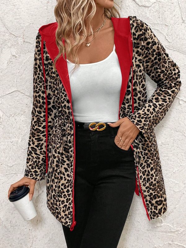 women's reversible hooded zip up jacket high quality windproof long coat, drawstring waist belt, elegant loose fit jacket for women, office, party, everyday machine washable outerwear