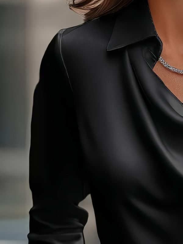 european and american fashionable casual women's clothing, satin simple swing collar shirt, commuting design sense top temperament, women's clothing